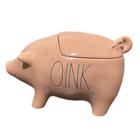 Rae Dunn OINK Pig Canister Pink Ceramic Farmhouse Kitchen Storage Jar Cookie Jar - Picture 2 of 10